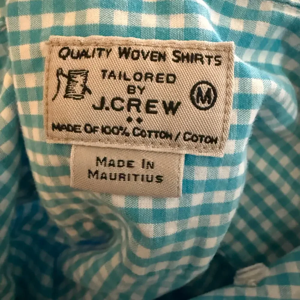 J.Crew Blue & White Gingham Button Down Shirt, Men's Size Medium